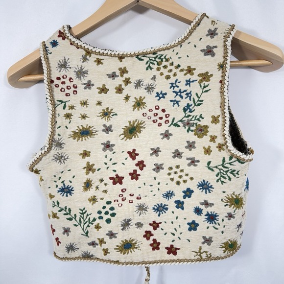 Boho Embroidered Floral Vest Tie Front Cottagecore Festival Hippie XS/S - Picture 7 of 9